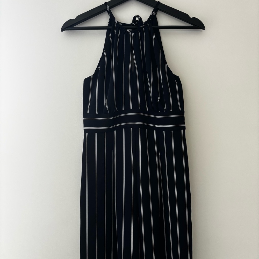 Ever New Navy and White Halter Maxi Jumpsuit